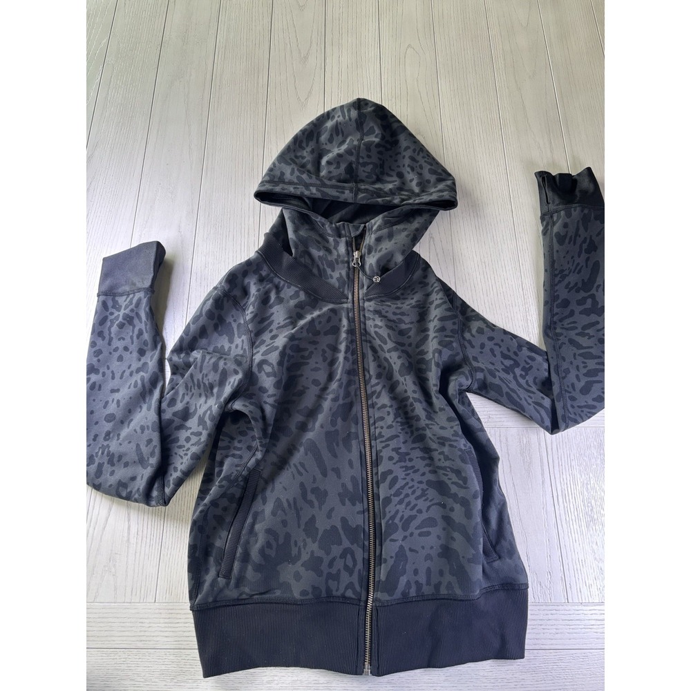 Lululemon Hoodie Jacket Size 6 Black Camo Zip‎ Up Thumbholes GUC
